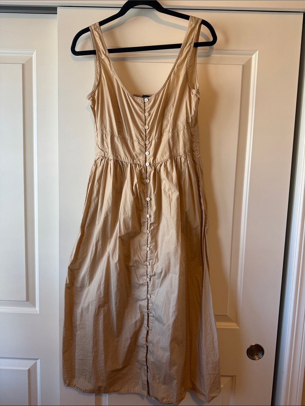 J. Crew Cream-Tan Button-Front Sleeveless Midi Dress